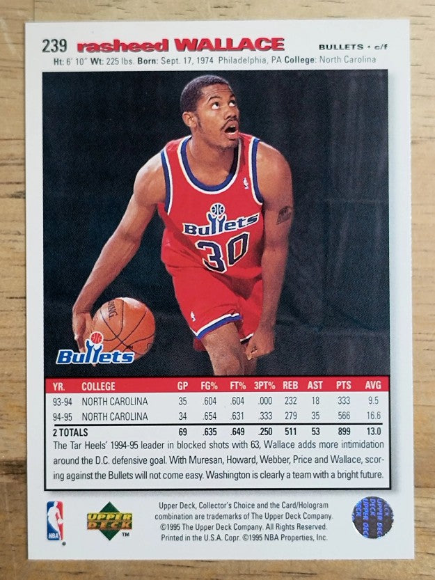 1995-96 Collector's Choice #239 Rasheed Wallace RC