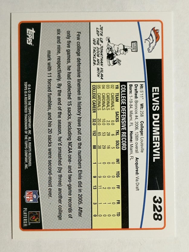 2006 Topps #328 Elvis Dumervil RC