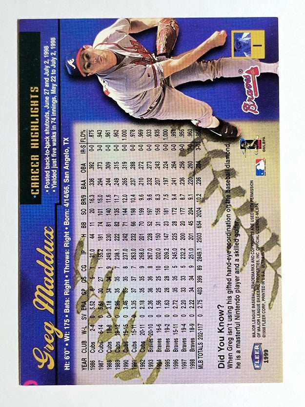 1999 Ultra #1 Greg Maddux