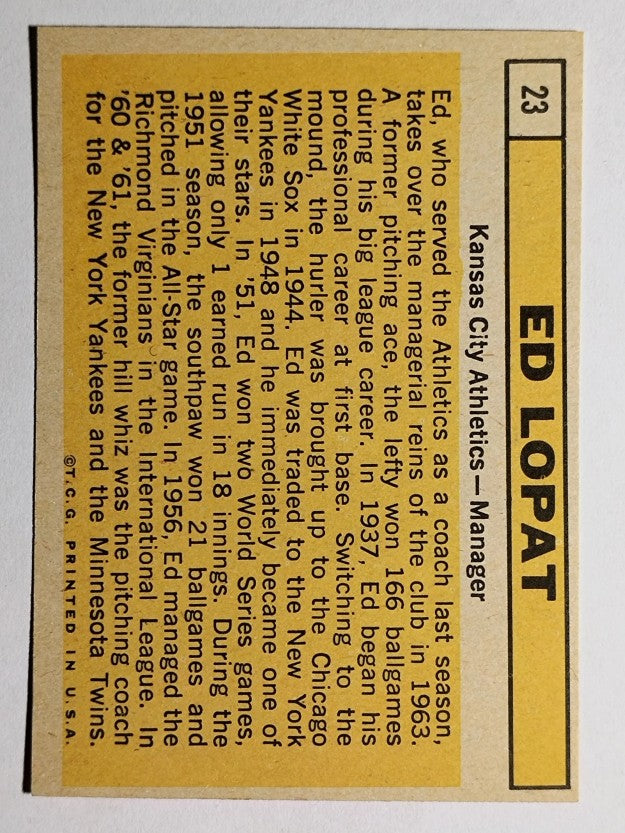 1963 Topps #23 Ed Lopat MG (VG)