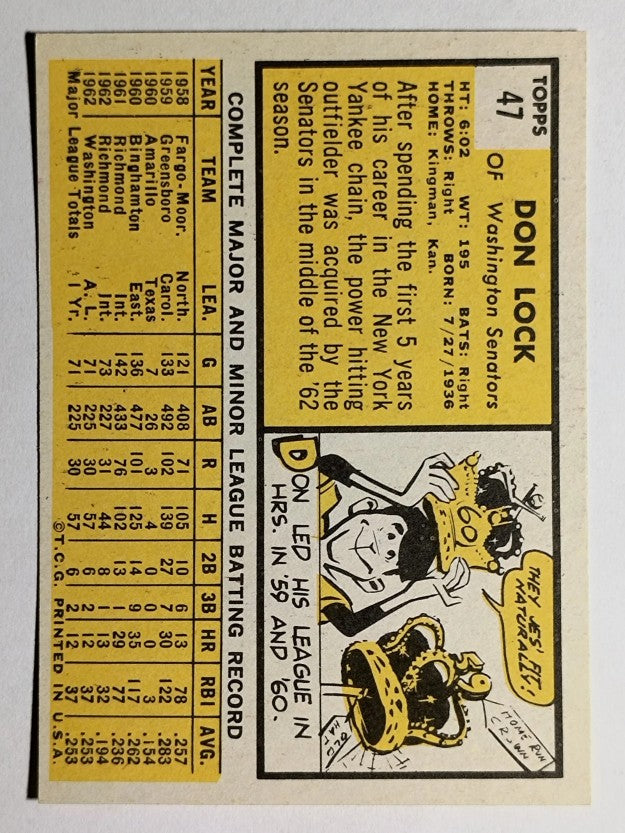 1963 Topps #47 Don Lock RC (EXMT)