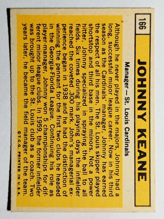 1963 Topps #166 Johnny Keane MG (VGEX)