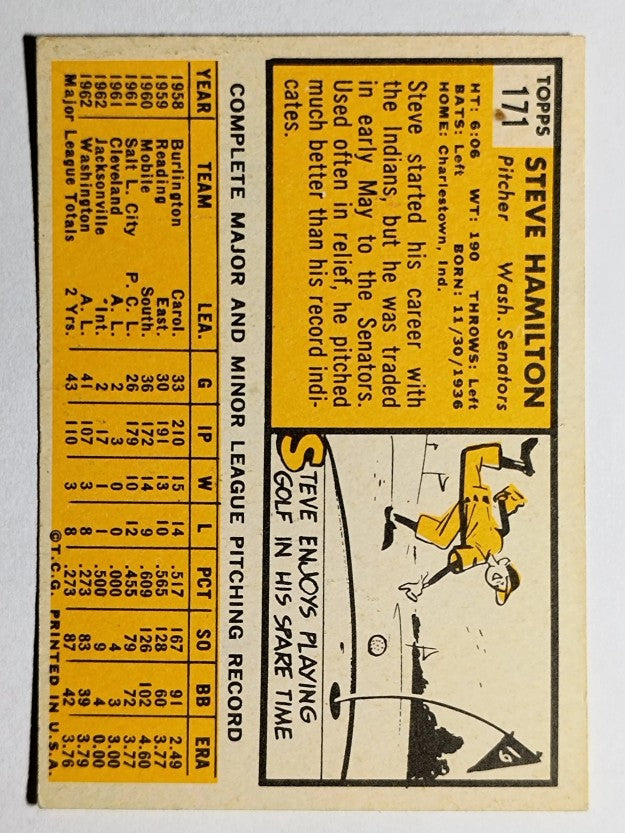 1963 Topps #171 Steve Hamilton RC (EXMT)