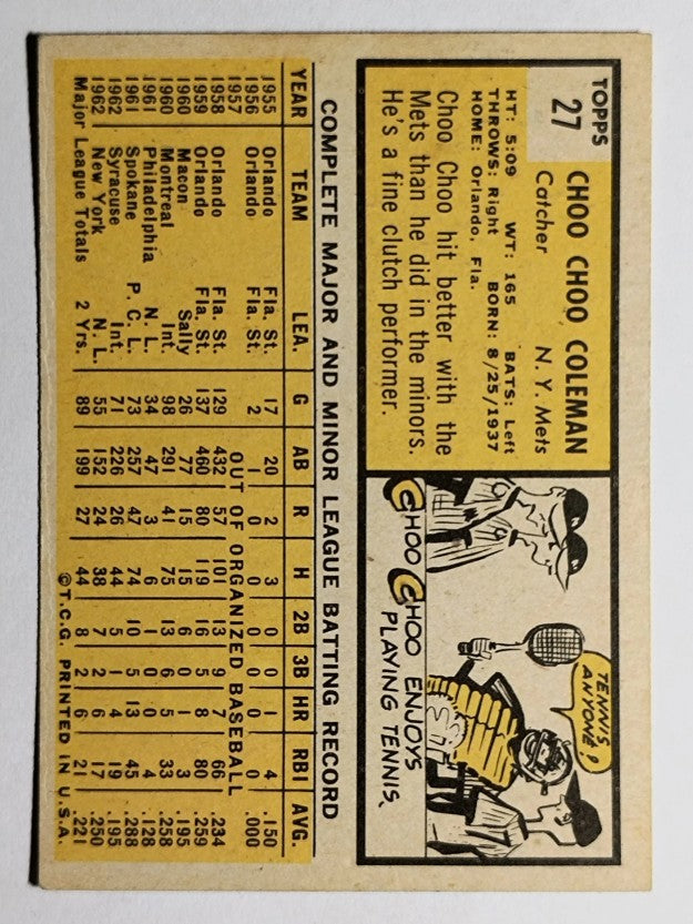1963 Topps #27 Choo Choo Coleman (VGEX)