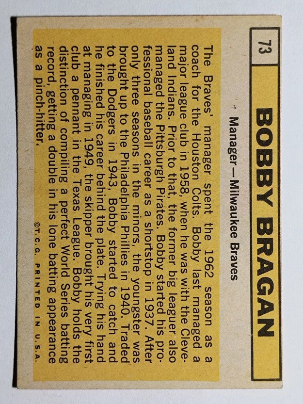 1963 Topps #73 Bobby Bragan MG RC (VG)