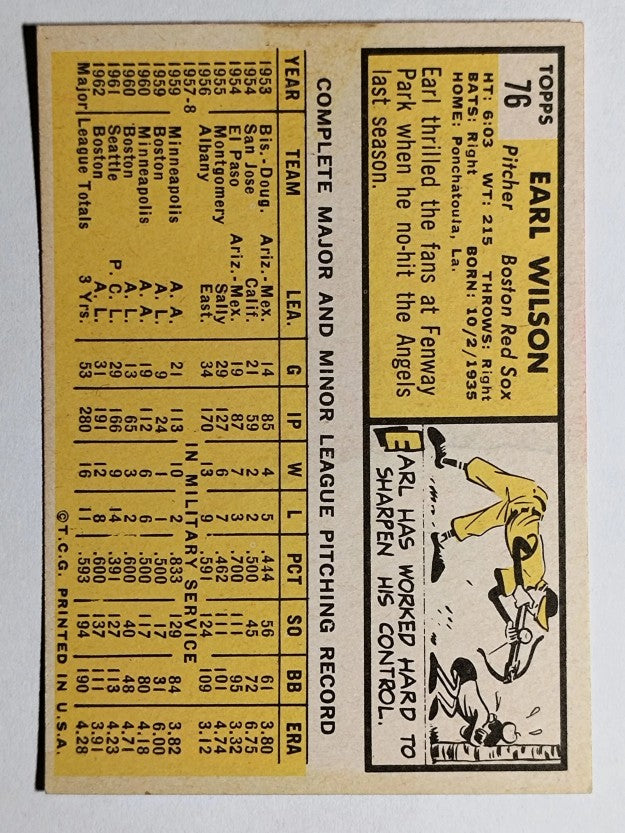 1963 Topps #76 Earl Wilson (VG)
