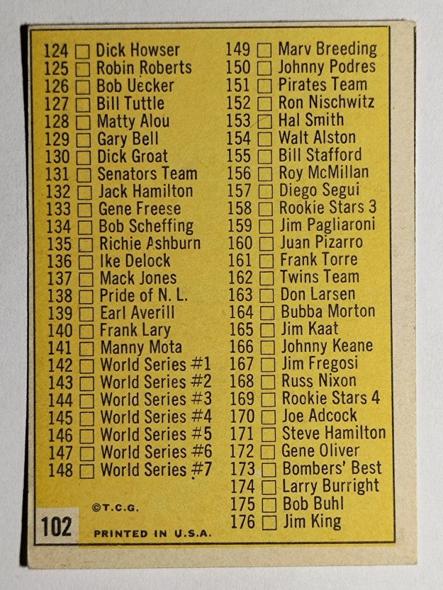 1963 Topps #102A Checklist 2 Red/Yellow (EX)