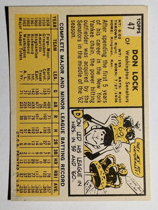 1963 Topps #47 Don Lock RC (NM)