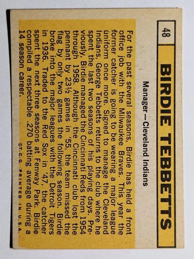 1963 Topps #48 Birdie Tebbetts MG (EX)