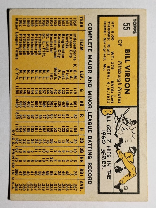 1963 Topps #55 Bill Virdon (VGEX)