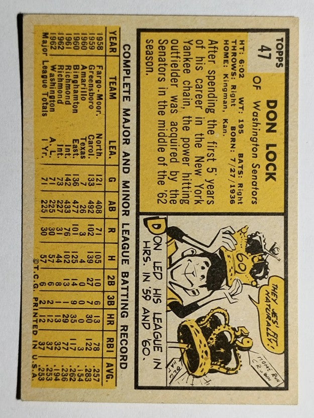 1963 Topps #47 Don Lock RC (VGEX)