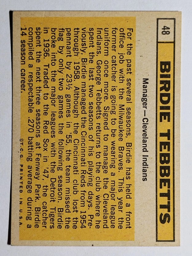 1963 Topps #48 Birdie Tebbetts MG (VGEX)