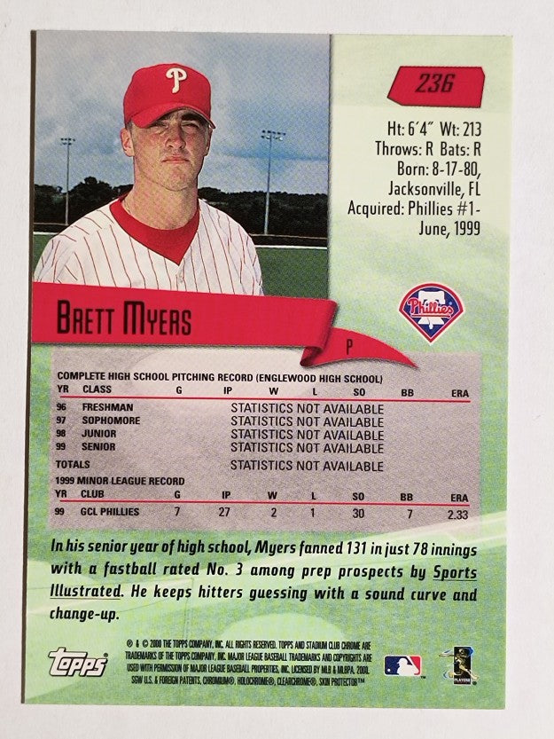 2000 Stadium Club Chrome #236 Brett Myers RC