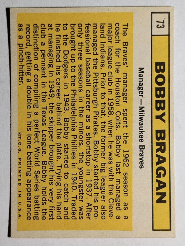1963 Topps #73 Bobby Bragan MG RC (EXMT)