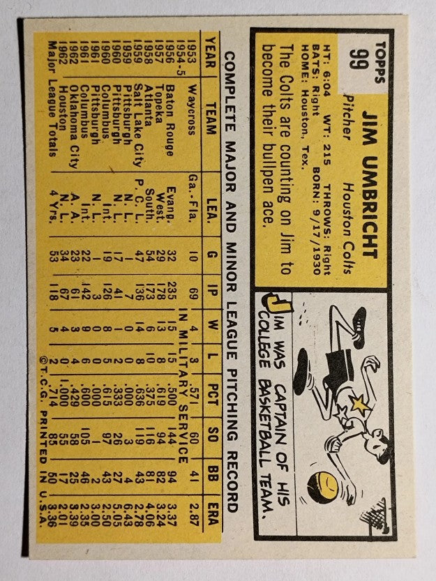 1963 Topps #99 Jim Umbricht (EXMT)