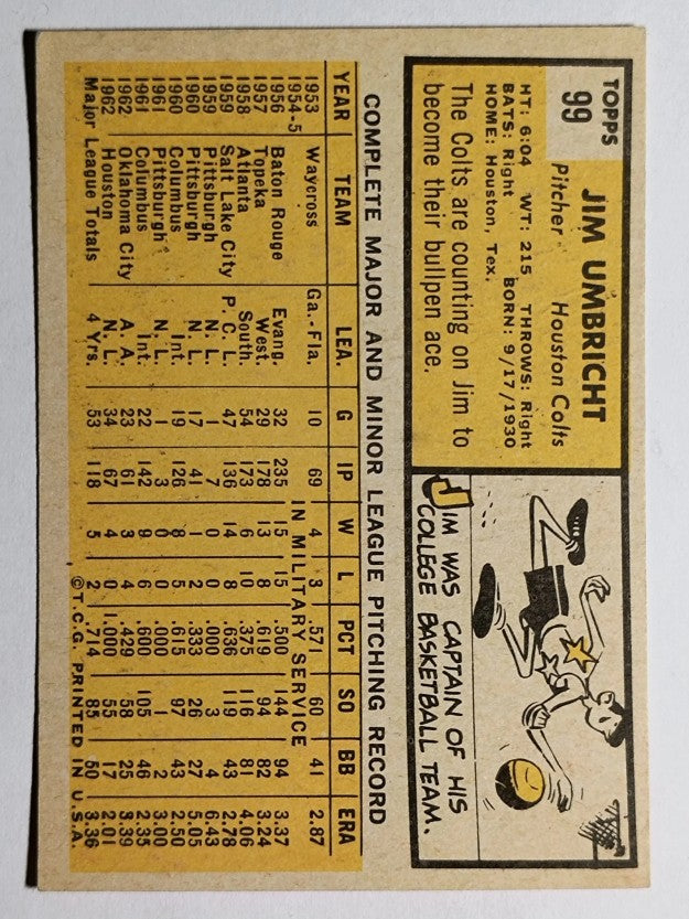 1963 Topps #99 Jim Umbricht (EX)