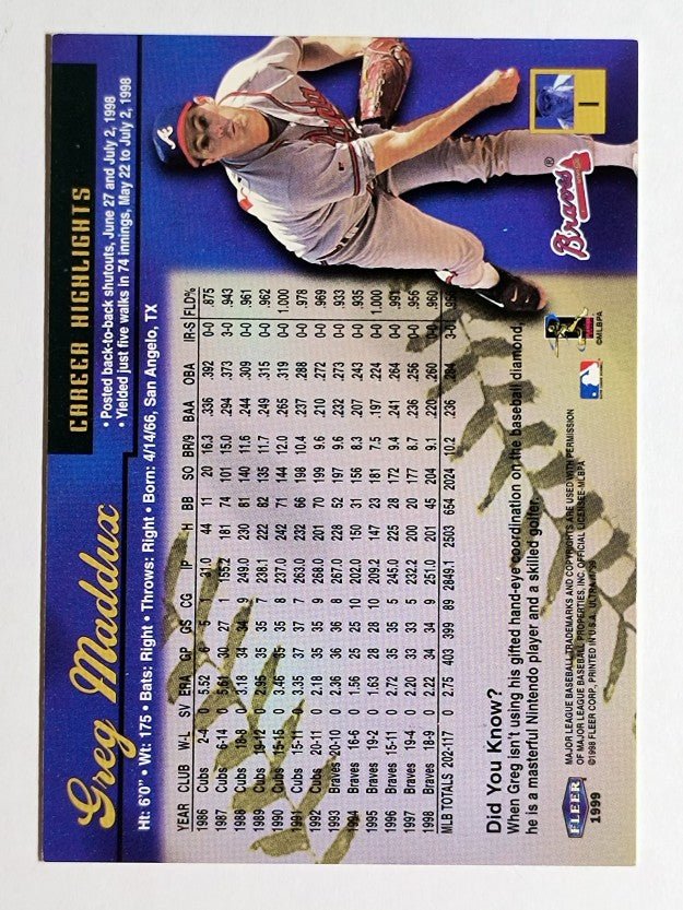 1999 Ultra #1 Greg Maddux