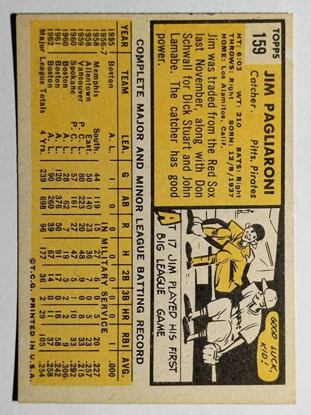 1963 Topps #159 Jim Pagliaroni (VGEX)