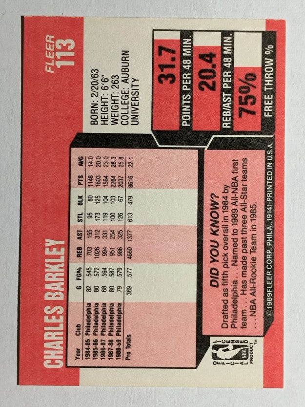 1989-90 Fleer #113 Charles Barkley