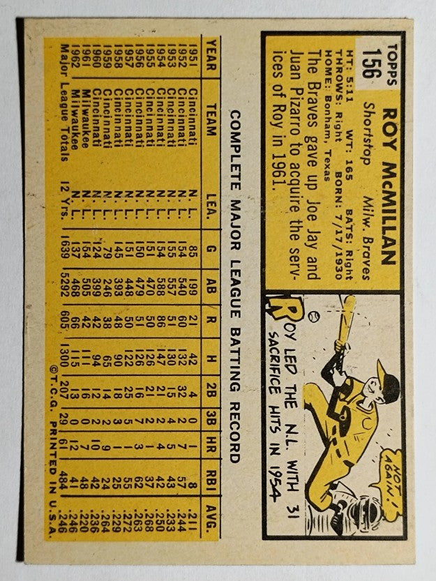1963 Topps #156 Roy McMillan (EX)