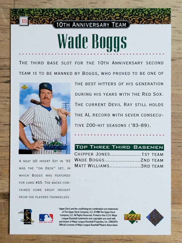 1999 Upper Deck 10th Anniversary Team #X15 Wade Boggs