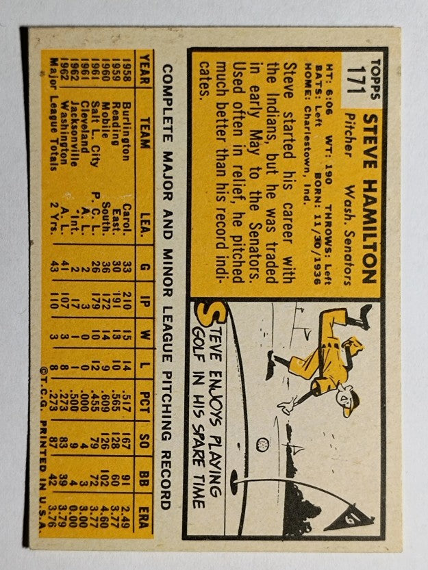 1963 Topps #171 Steve Hamilton RC (EXMT)