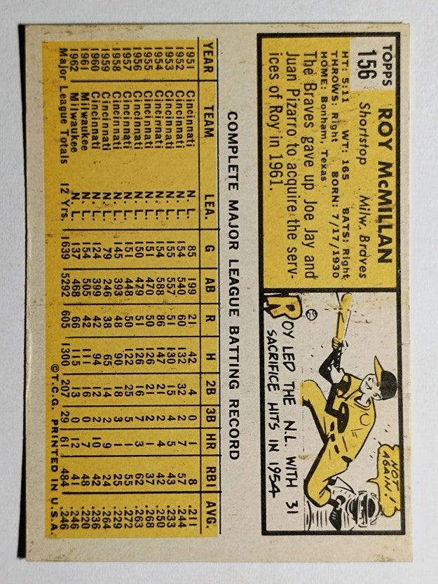 1963 Topps #156 Roy McMillan (EX)