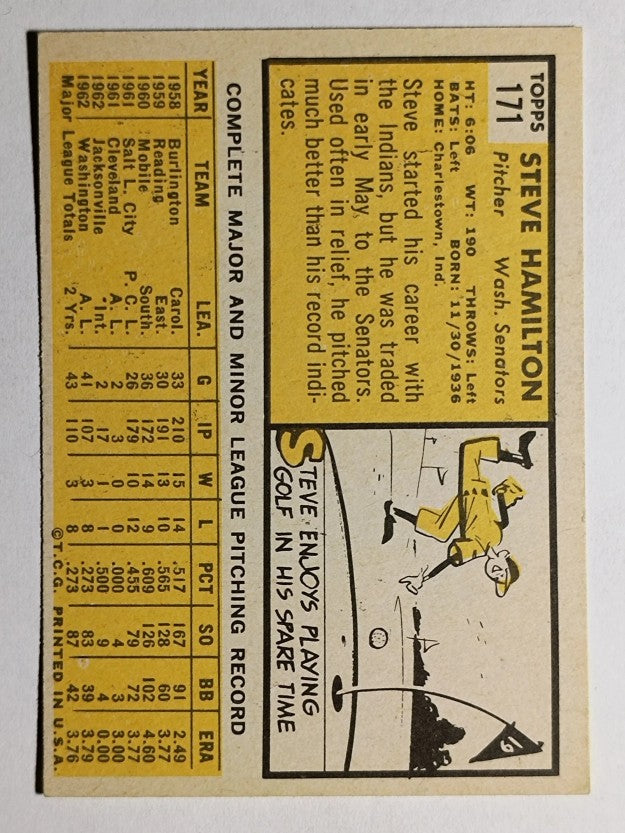 1963 Topps #171 Steve Hamilton RC (EXMT)