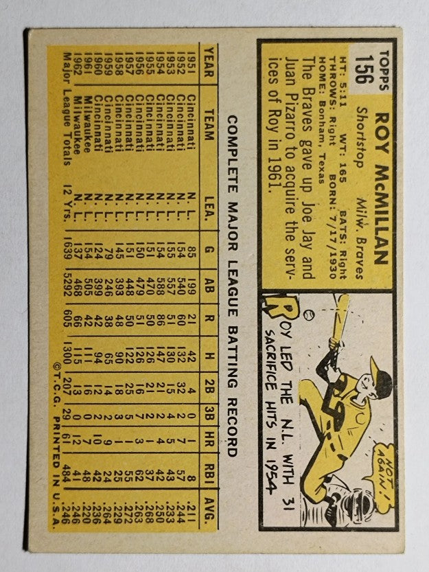1963 Topps #156 Roy McMillan (EX)