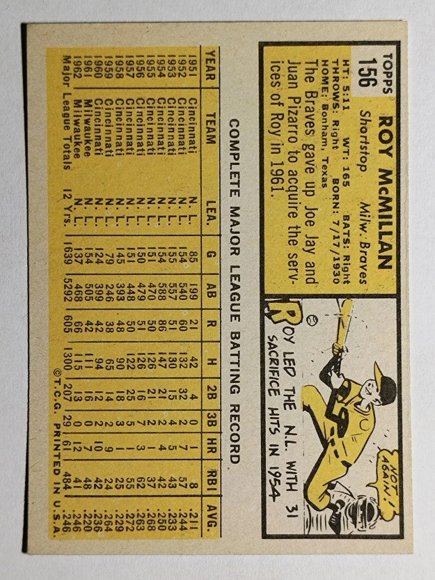 1963 Topps #156 Roy McMillan (EX)
