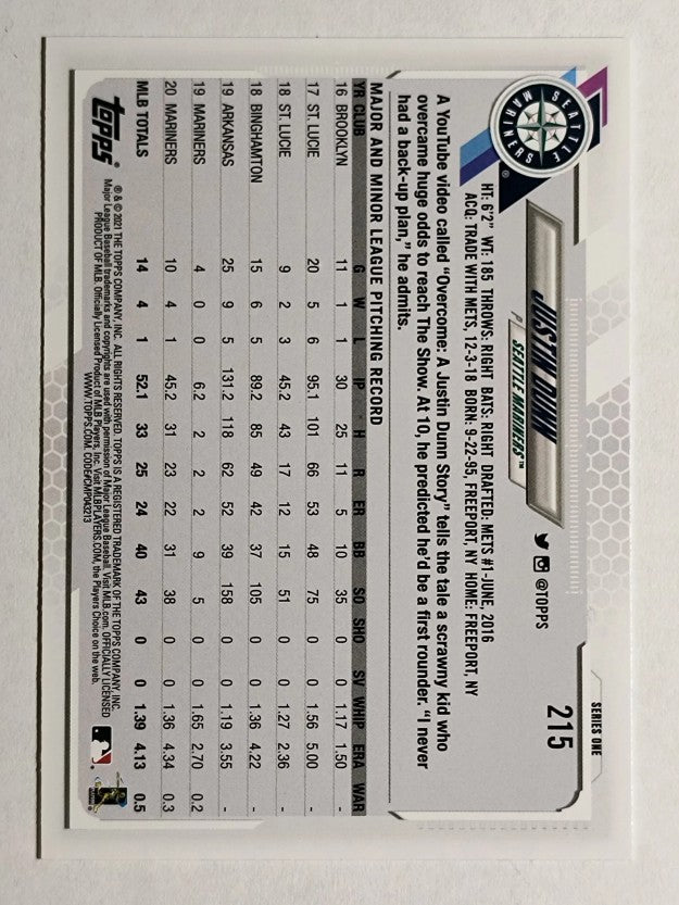 2021 Topps #215 Justin Dunn FS