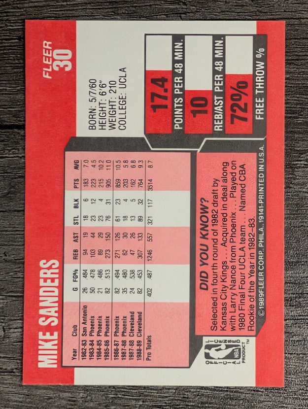 1989-90 Fleer #30 Mike Sanders