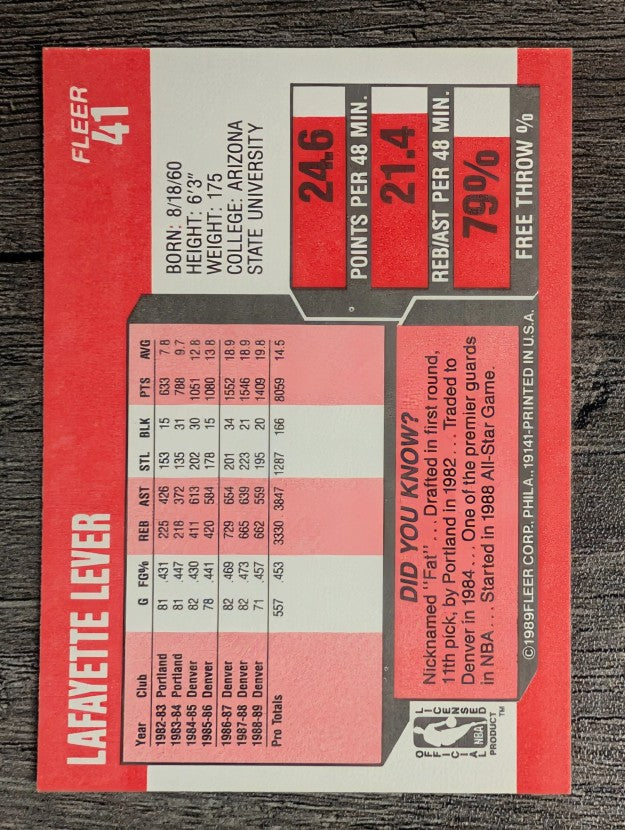 1989-90 Fleer #41 Lafayette Lever
