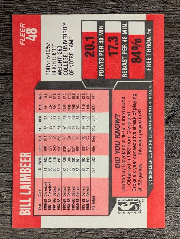 1989-90 Fleer #48 Bill Laimbeer