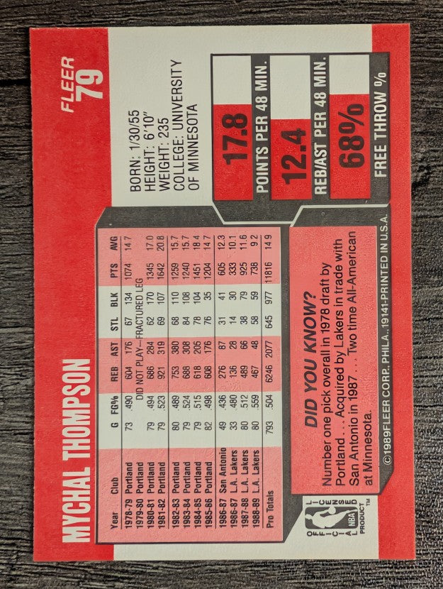1989-90 Fleer #79 Mychal Thompson