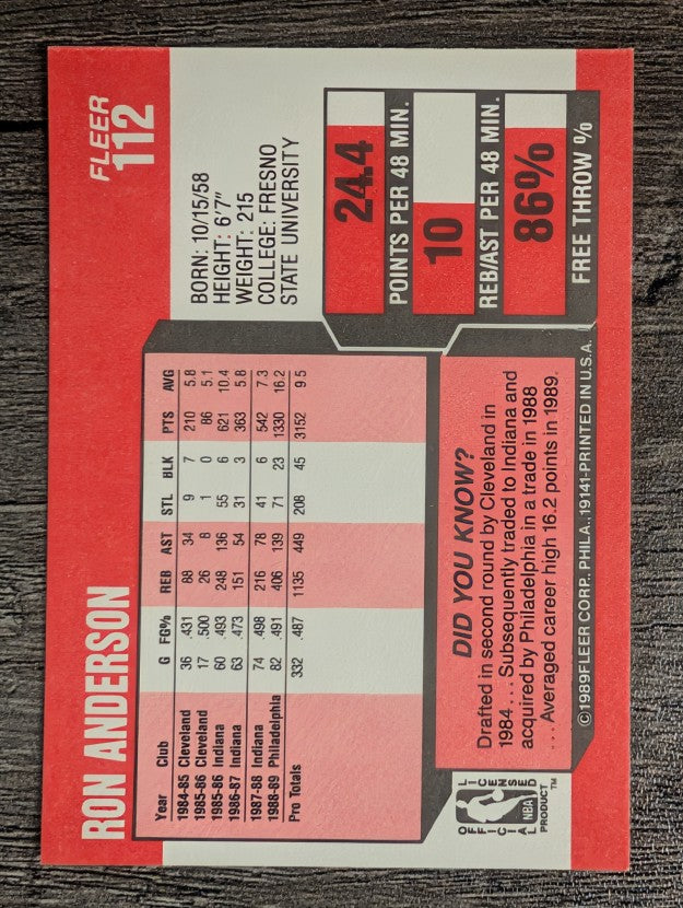 1989-90 Fleer #112 Ron Anderson RC