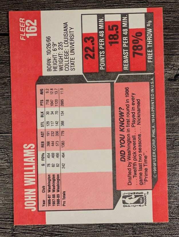 1989-90 Fleer #162B John Williams COR