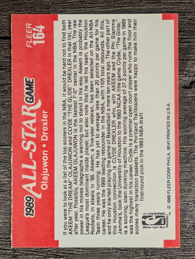 1989-90 Fleer #164 Hakeem Olajuwon AS/Clyde Drexler AS