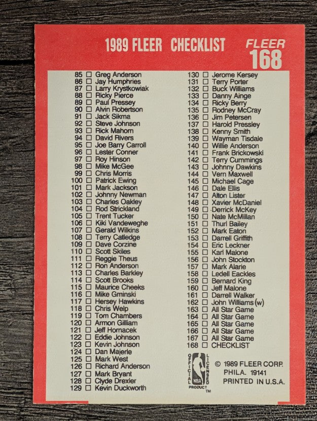 1989-90 Fleer #168 Checklist 1-168