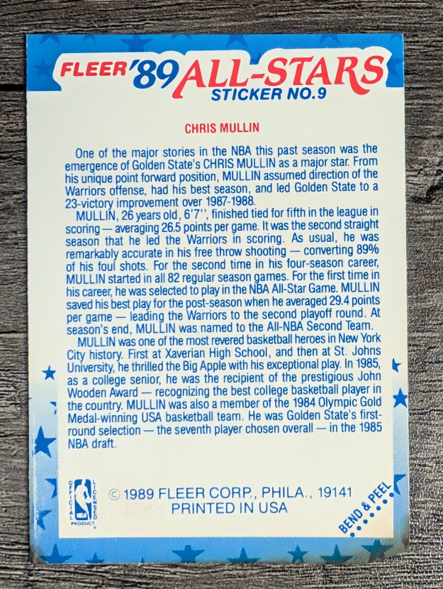 1989-90 Fleer Stickers #9 Chris Mullin (POOR)