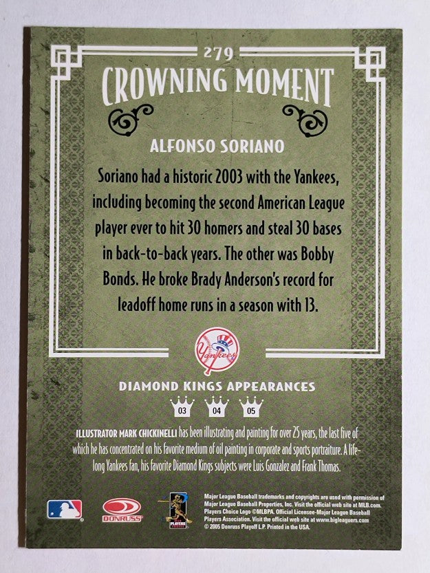 2005 Diamond Kings B/W #279 Alfonso Soriano Yanks