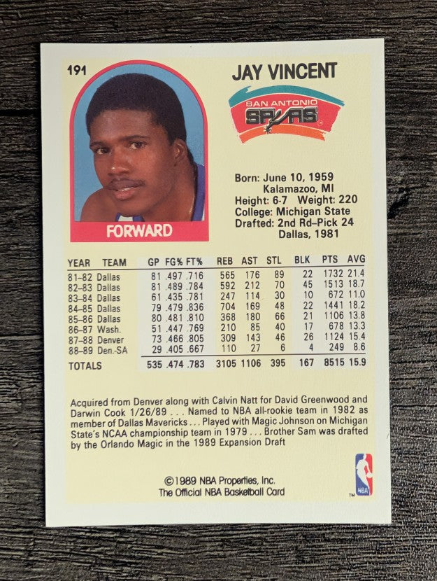 1989-90 Hoops #191 Jay Vincent SP