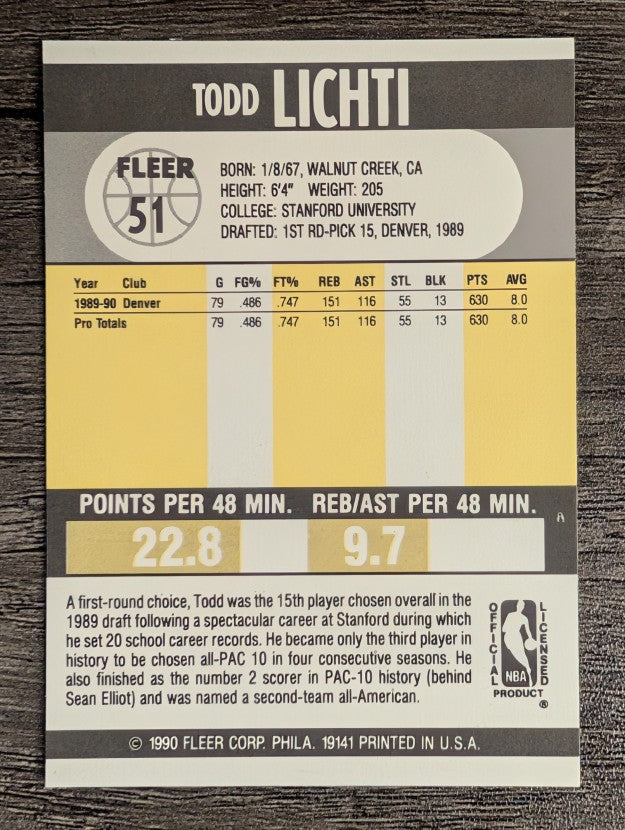 1990-91 Fleer #51 Todd Lichti RC