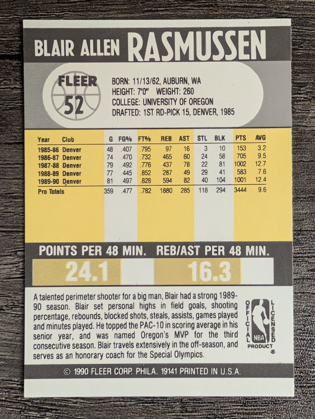 1990-91 Fleer #52 Blair Rasmussen