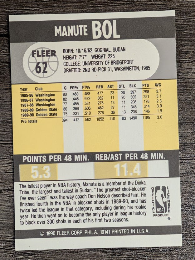 1990-91 Fleer #62 Manute Bol