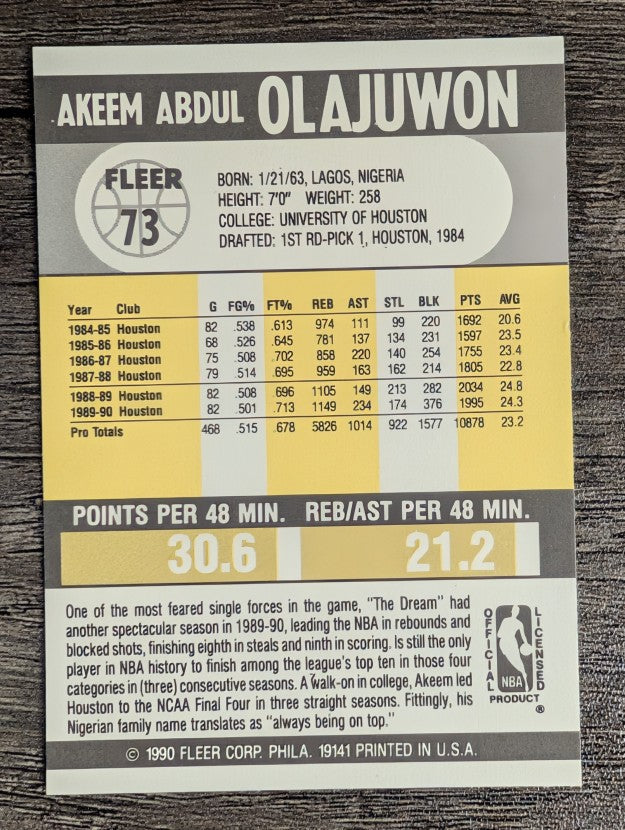 1990-91 Fleer #73 Hakeem Olajuwon (NM)