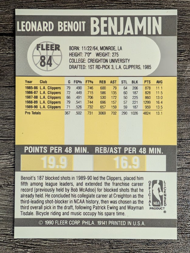 1990-91 Fleer #84 Benoit Benjamin