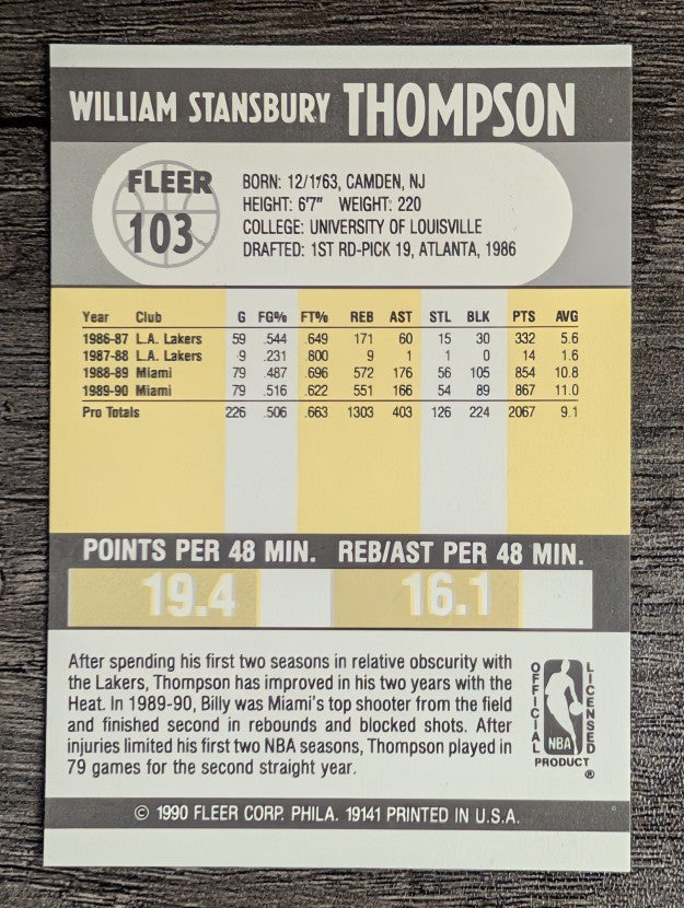 1990-91 Fleer #103 Billy Thompson
