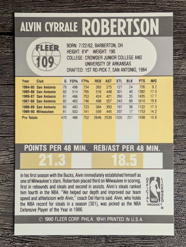 1990-91 Fleer #109 Alvin Robertson