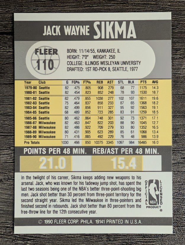 1990-91 Fleer #110 Jack Sikma